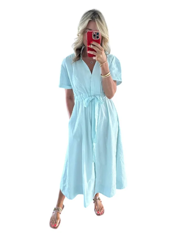 Extra Savings Bria Dress In Mint Blue Seersucker