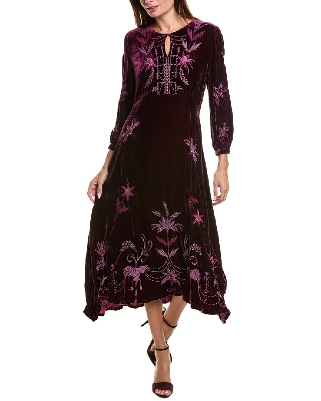 Hurry In Johnny Was Ivey Velvet Field Silk-Blend Tiered Dress