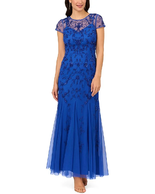 Great Bargains Adrianna Papell Beaded Mesh Illusion Godet Long Dress