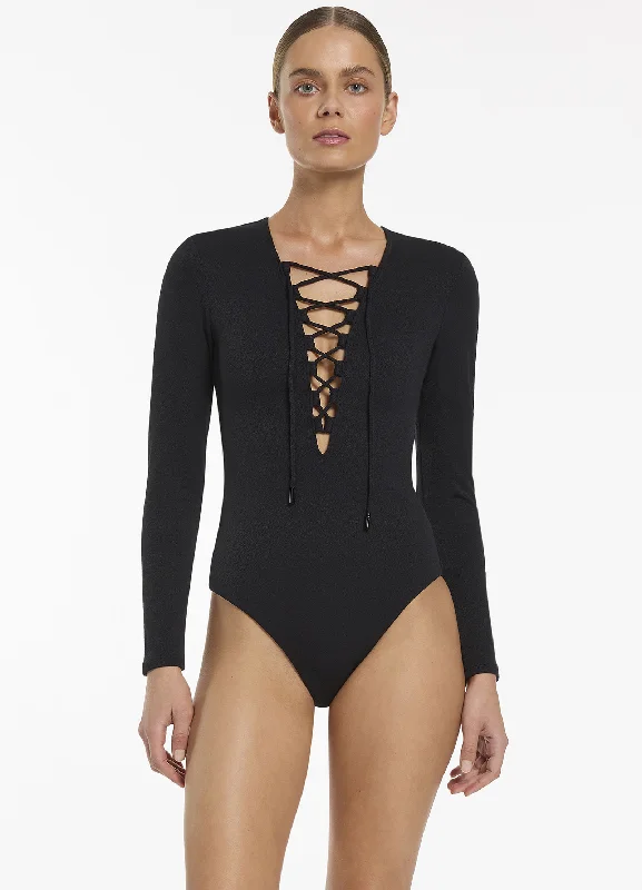 Anniversary Sale Joali Tie Front Plunge Surfsuit - Black