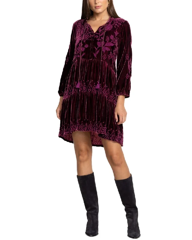 Anniversary Sale Johnny Was Ivey Velvet Field Tiered Silk-Blend Dress