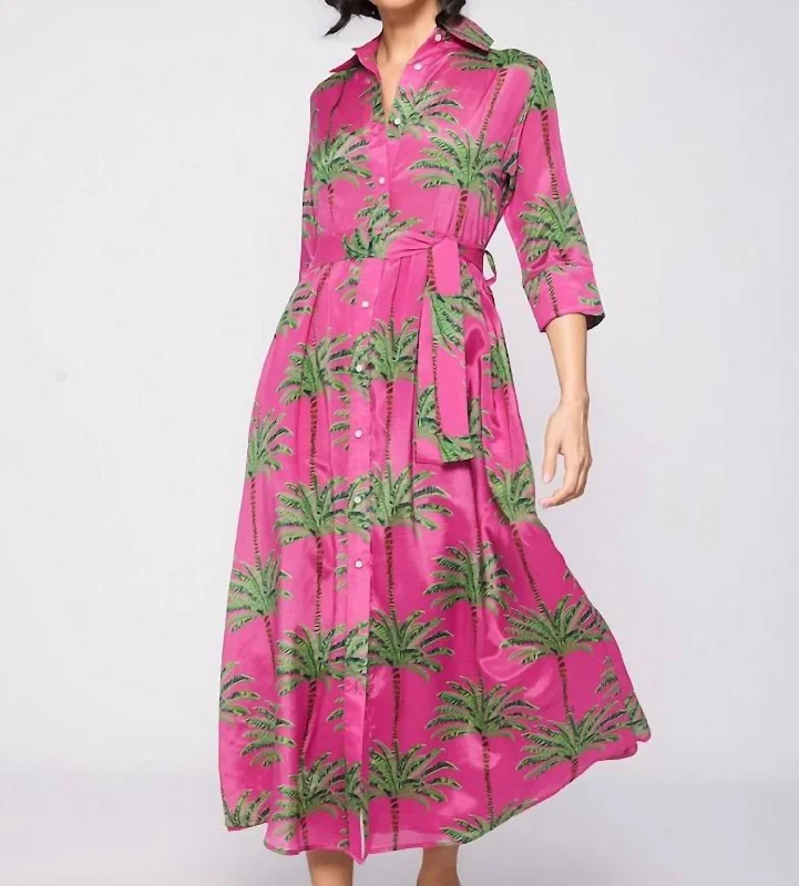 Members Only Natalia Palm Midi Dress In Pink Multi