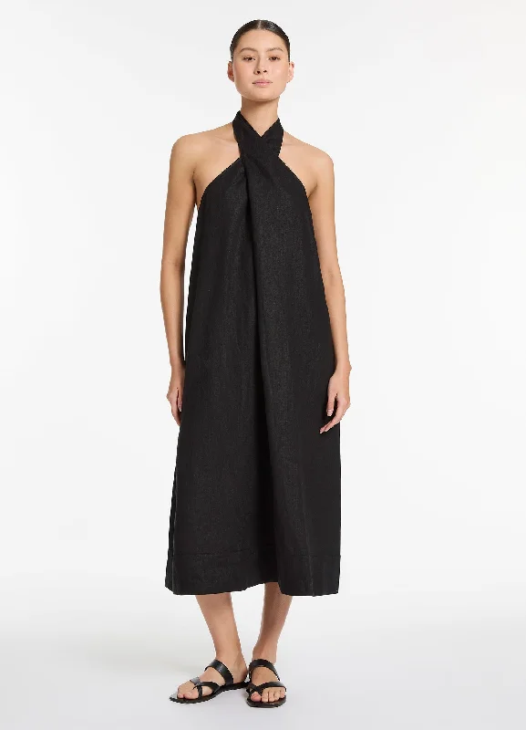 Doorbuster Deal Jetset Low Back Halter Dress - Black