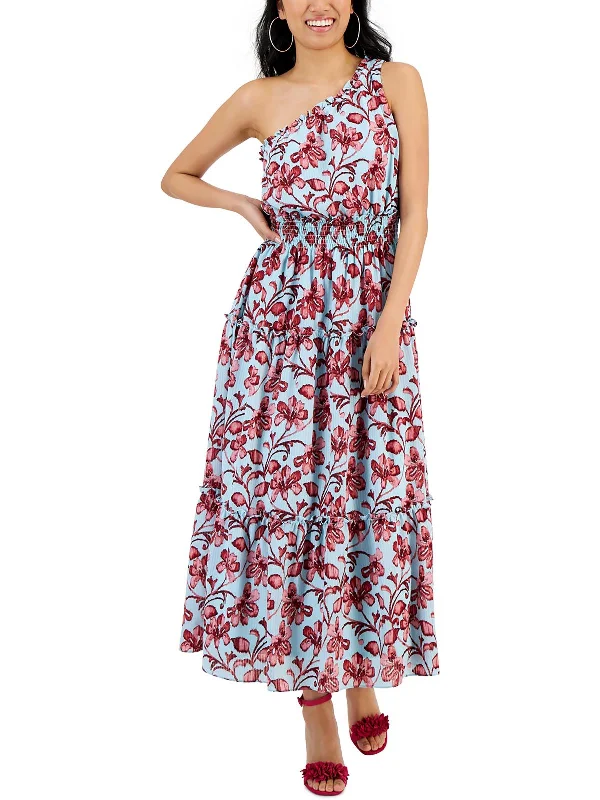 Bargain Blast Petites Womens Smocked Ruffled Maxi Dress