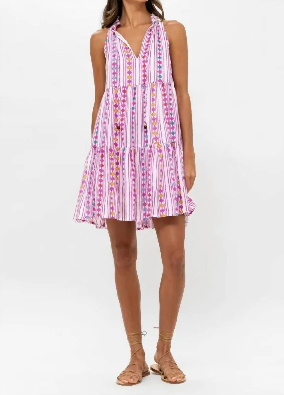 Big Discounts Sleeveless Tiered Short Dress In Trapeze Lilac Print