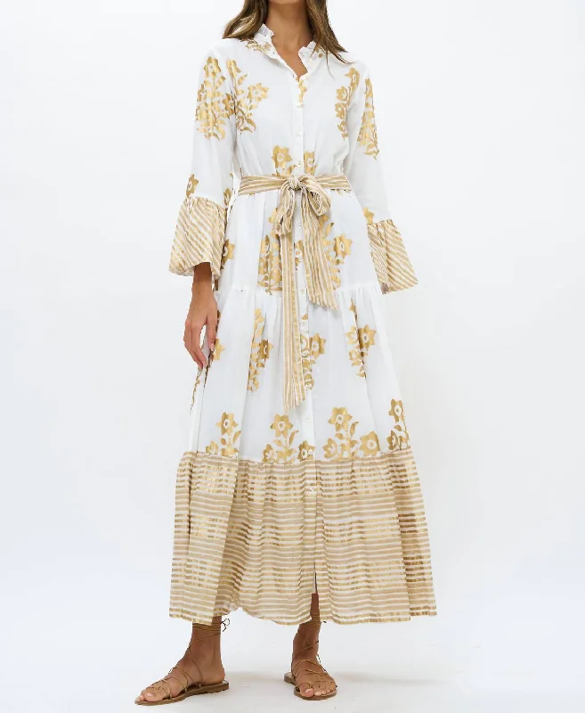 Amazing Deals Ruffle Collar Bell Maxi In Gold Jakarta
