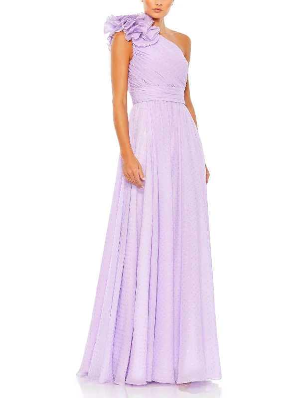Midnight Madness Womens Chiffon Foiled Evening Dress
