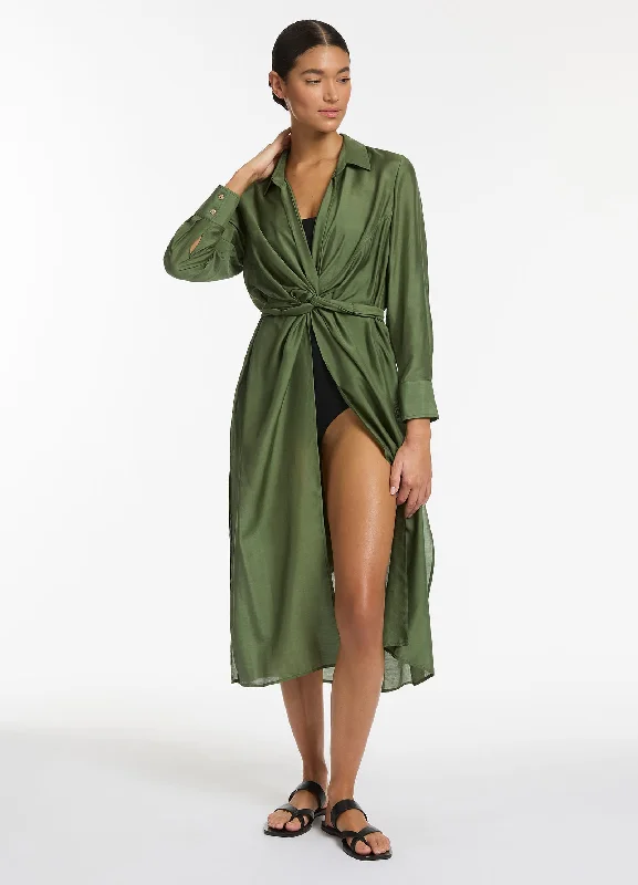 Markdowns Jetset Wrap Shirt Dress - Olive