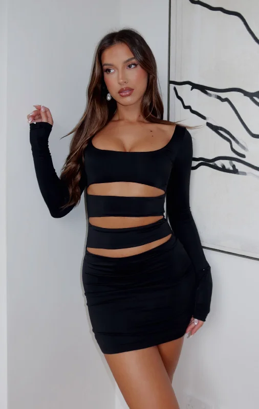 Friends and Family Sale Make It Rain Long Sleeve Mini Dress Black