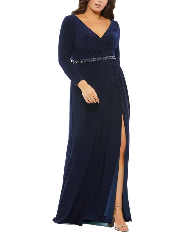 Bonus Savings Mac Duggal Plus Beaded Belt Jersey Faux Wrap multicolor Gown