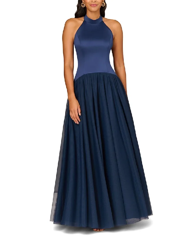 Loyalty Reward Aidan Mattox Combo Fabric Halter Ballgown