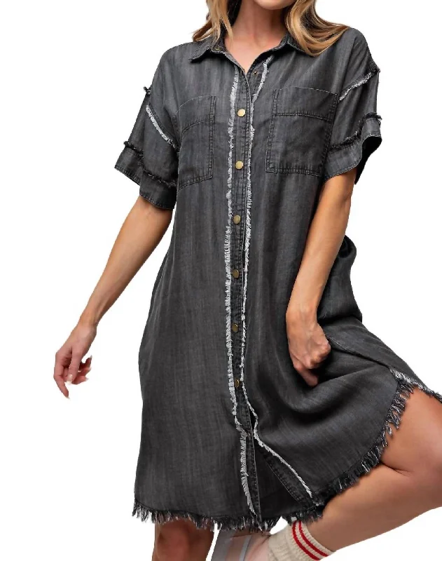 Overstock Denim Dress In Black