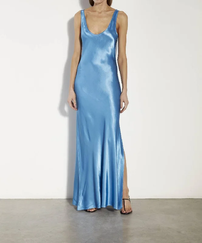 Super Deal Satin Tank Dress In Pool Blue