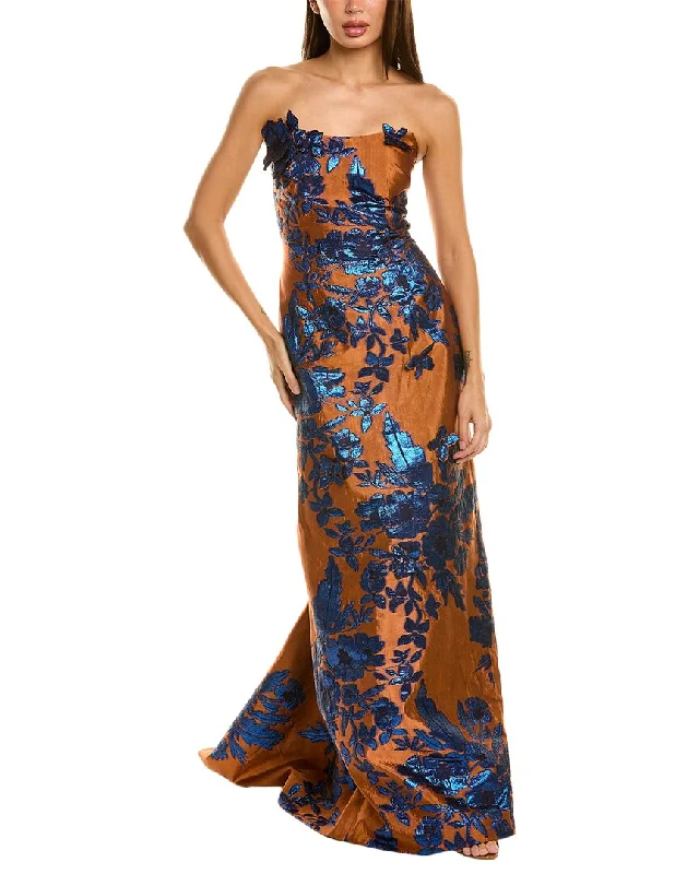 Hurry In Rene Ruiz Strapless Applique Brocade Gown