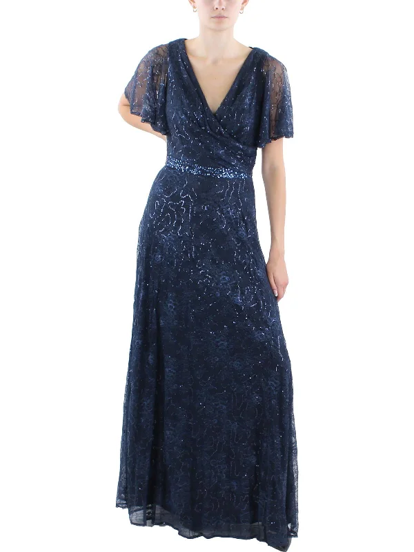 Special Savings Womens Sequined Lace Evening Dress