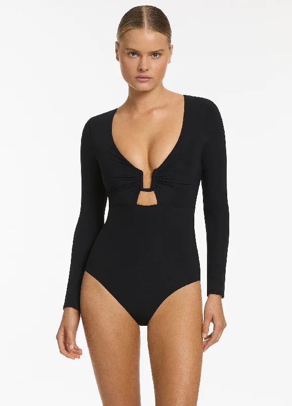 Price Drop Midnight Tropical Cut Out Surfsuit - Black