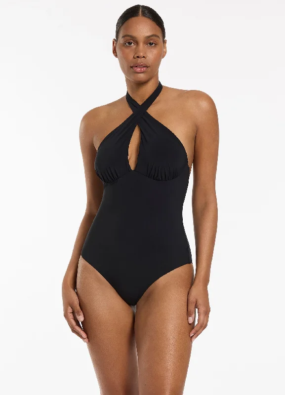 Exclusive Access Jetset Cross Over Halter One Piece - Black