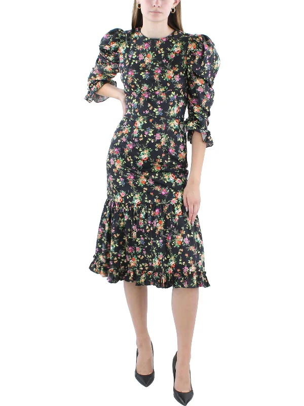 Reduced Prices Womens Below Knee Puff Sleeve Midi Dress