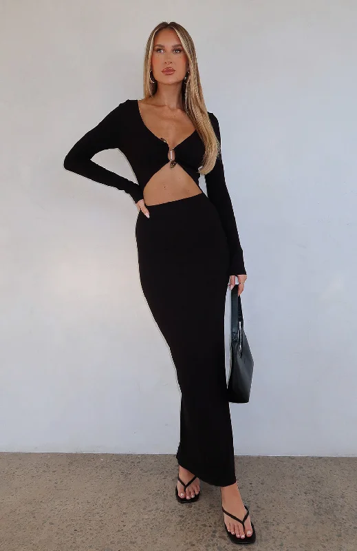 Time-Limited Offer Thinking Clearly Long Sleeve Maxi Dress Black