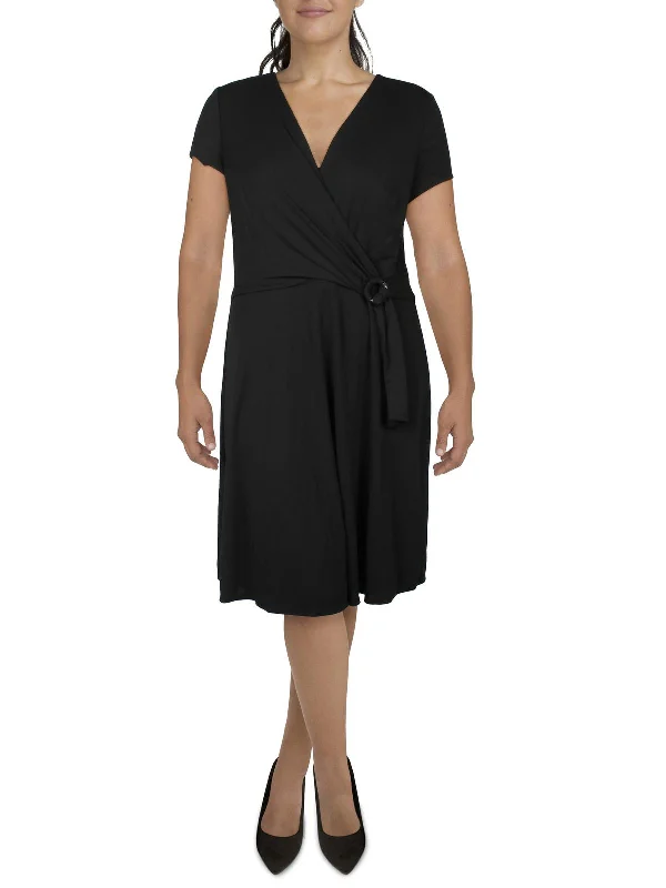 Year-End Clearance Womens Midi Faux-Wrap Shift Dress