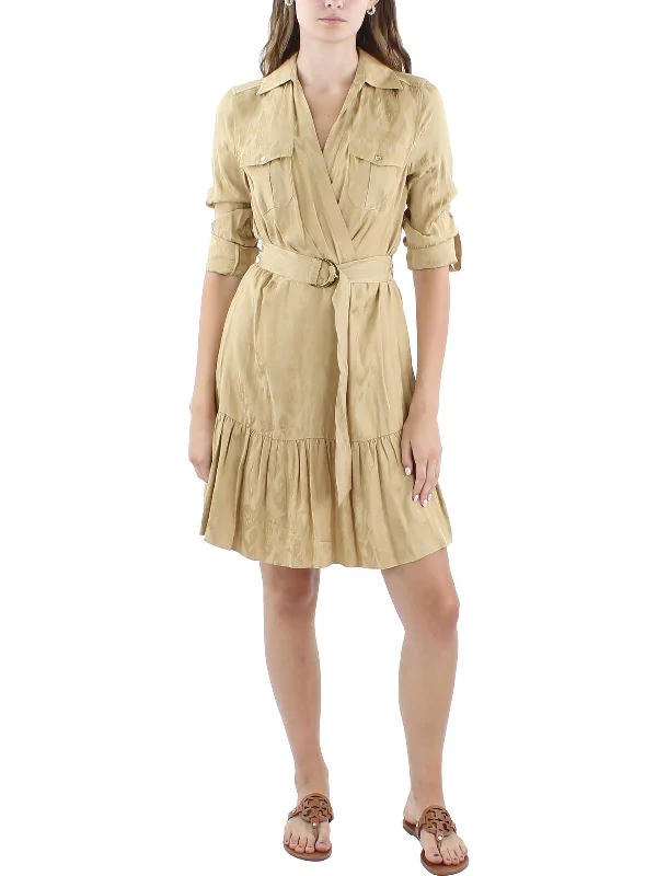 Midnight Madness Womens Faux Wrap Jacquard Wrap Dress