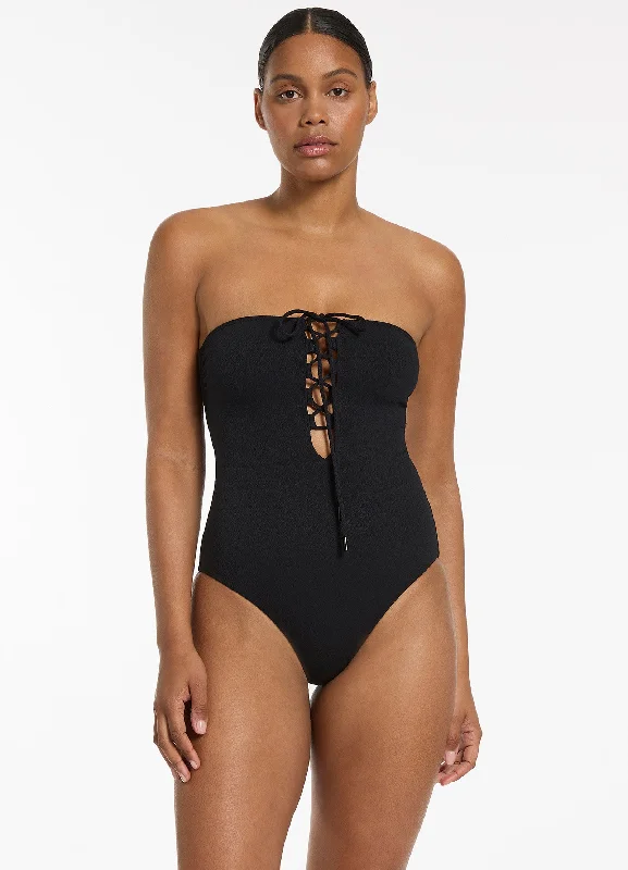 New Markdowns Joali Tie Front Bandeau One Piece - Black