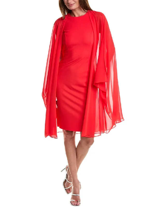 Sneak Peek Sale Teri Jon by Rickie Freeman Scuba Crepe Cape Sleeve Sheath Dress