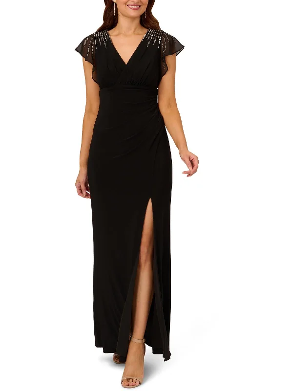 Bargain Blast Womens Embellished Faux Wrap Evening Dress