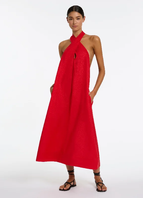 Early Bird Discount Jetset Low Back Halter Dress - Rosso
