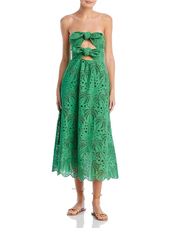 Savings Event Coconut Tree Womens Eyelet Cotton Midi Dress
