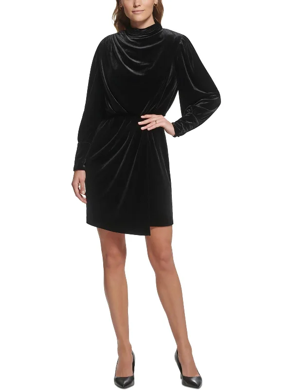 Today Only Womens Velvet Pleated Mini Dress