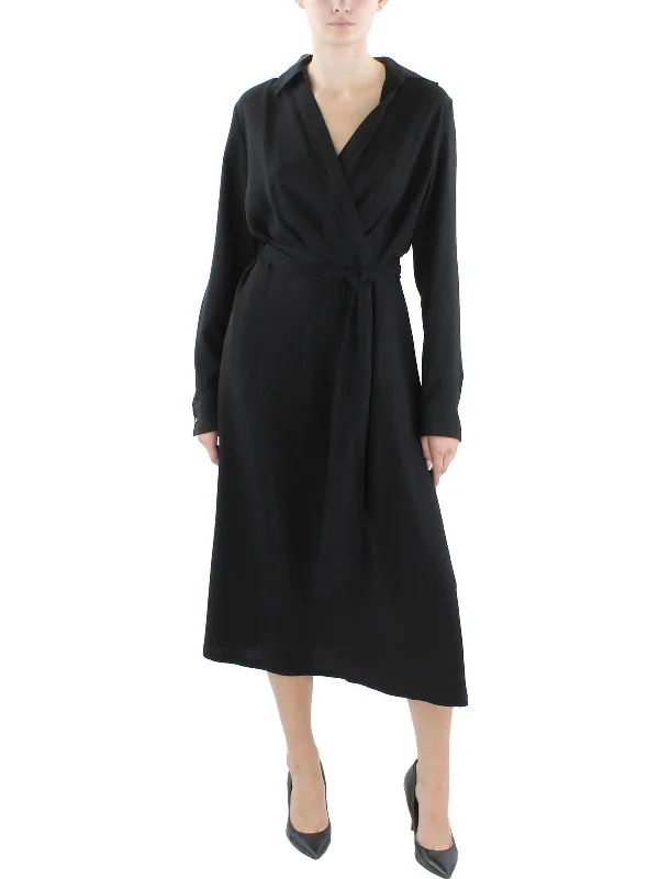 Super Savings Womens Surplice Georgette Midi Dress
