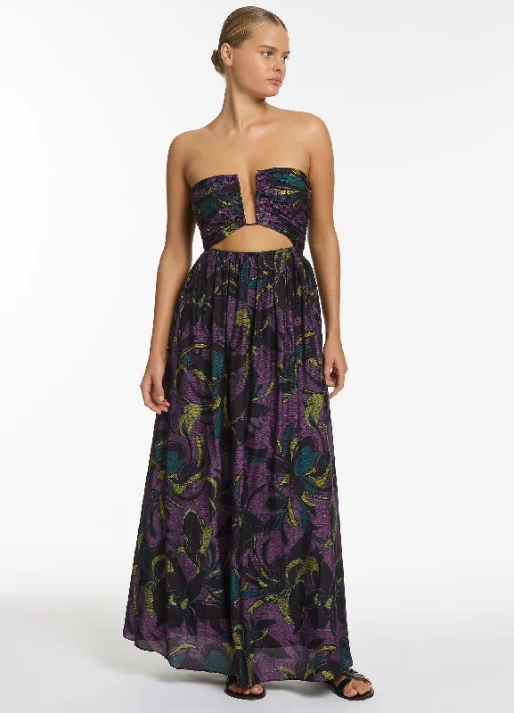 Midnight Madness Midnight Tropical Cut Out Strapless Dress - Amethyst