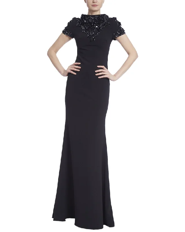 Anniversary Sale Badgley Mischka Beaded Boat Neck Gown