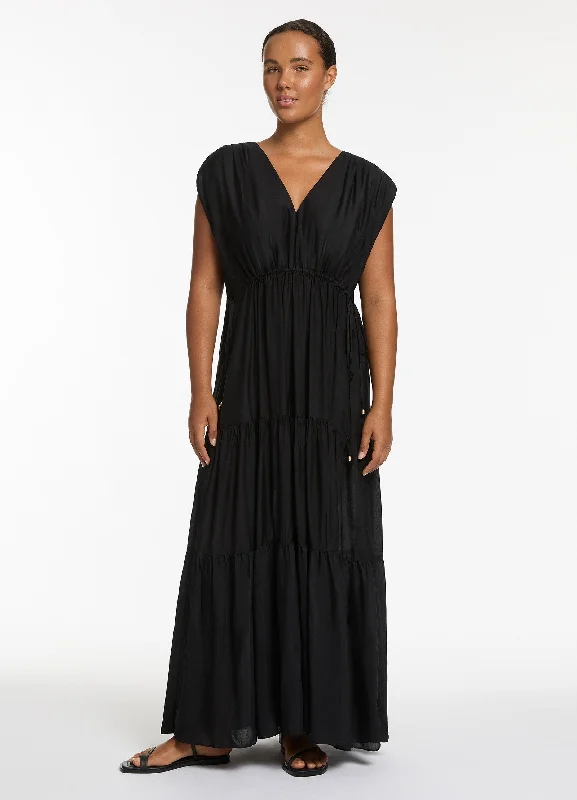 Deep Discounts Jetset Tiered Maxi Dress - Black