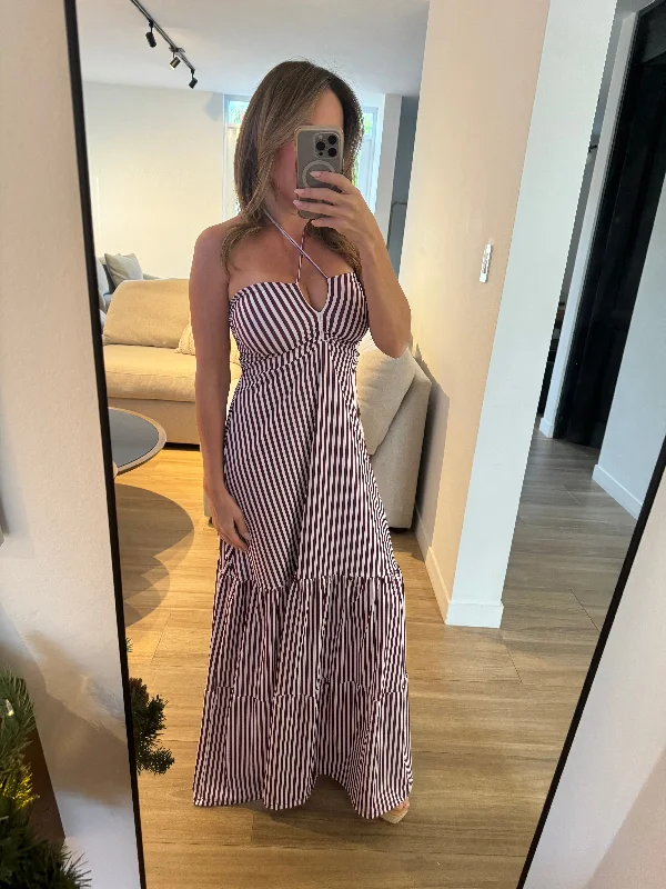 Special Discount Red wine striped Maxi Dress