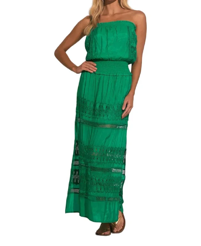 Can't Miss Wymara Crochet Strapless Maxi Dress In Green