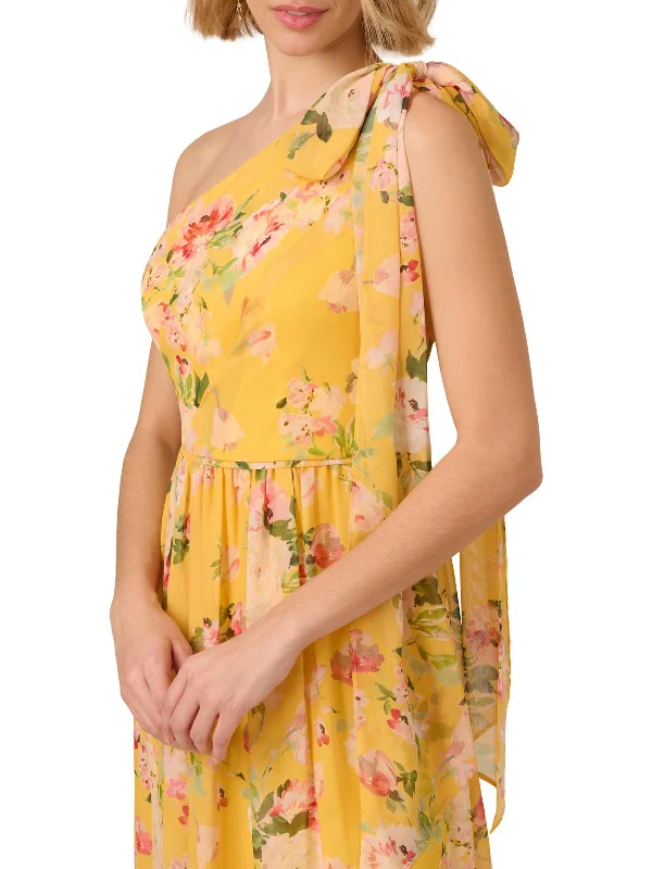 Savings Event Womens Floral One Shoulder Evening Dress