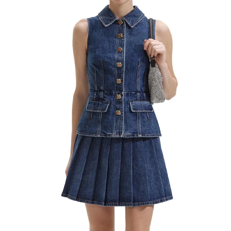 Final Clearance Denim Mini Dress In Mid Blue