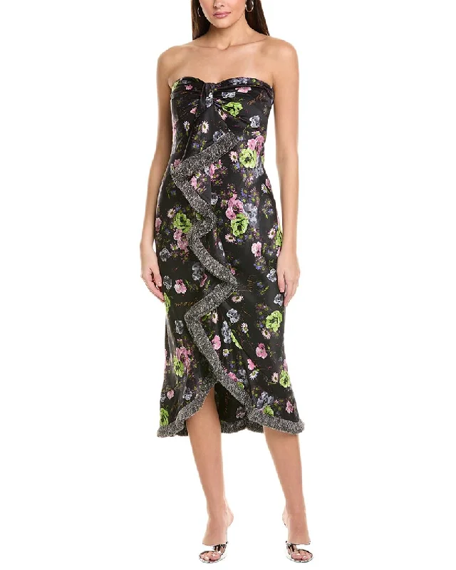 Bonus Savings Cinq à Sept Midnight Bloom Elise Silk Midi Dress