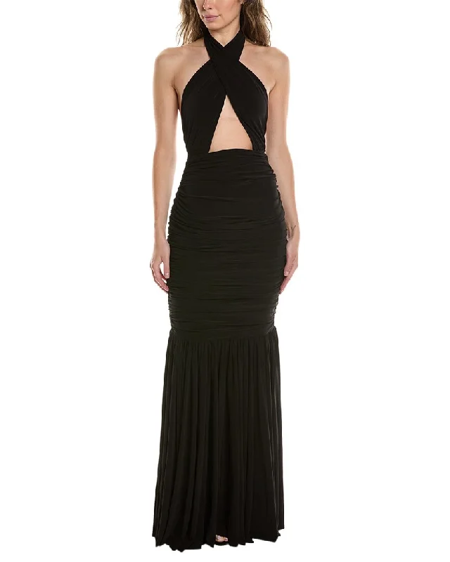 Bonus Savings Norma Kamali Cross Halter Fishtail Gown