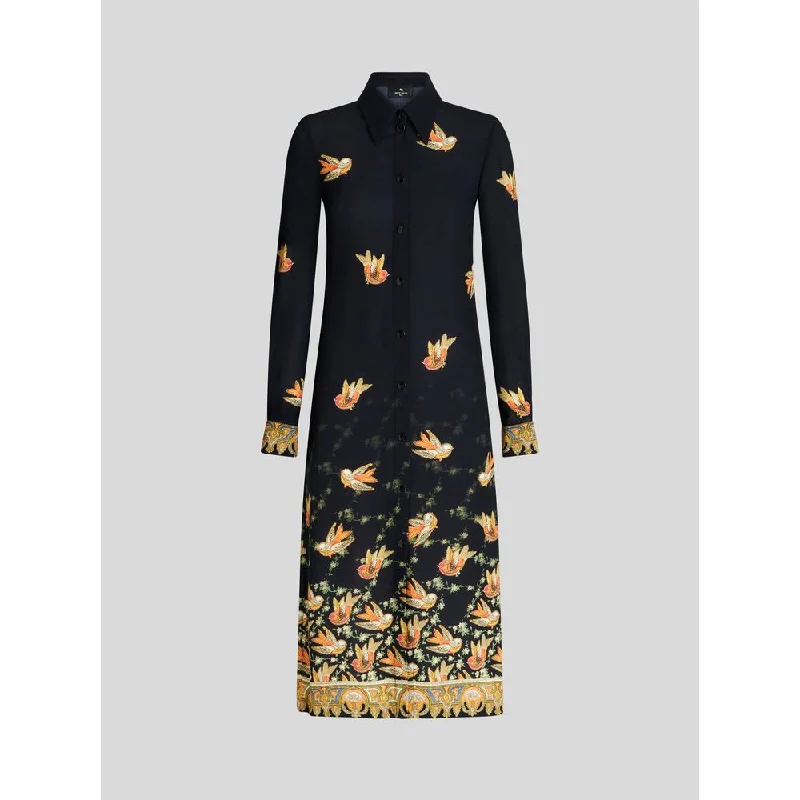Act Fast Sablé Shirt Dress With Printed Birds