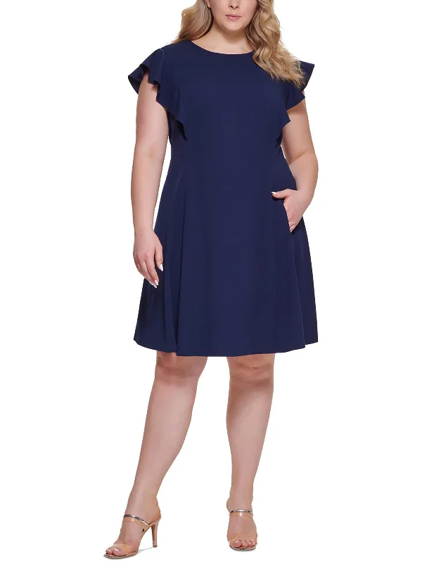 Savings Galore Plus Womens Solid Crepe Fit & Flare Dress