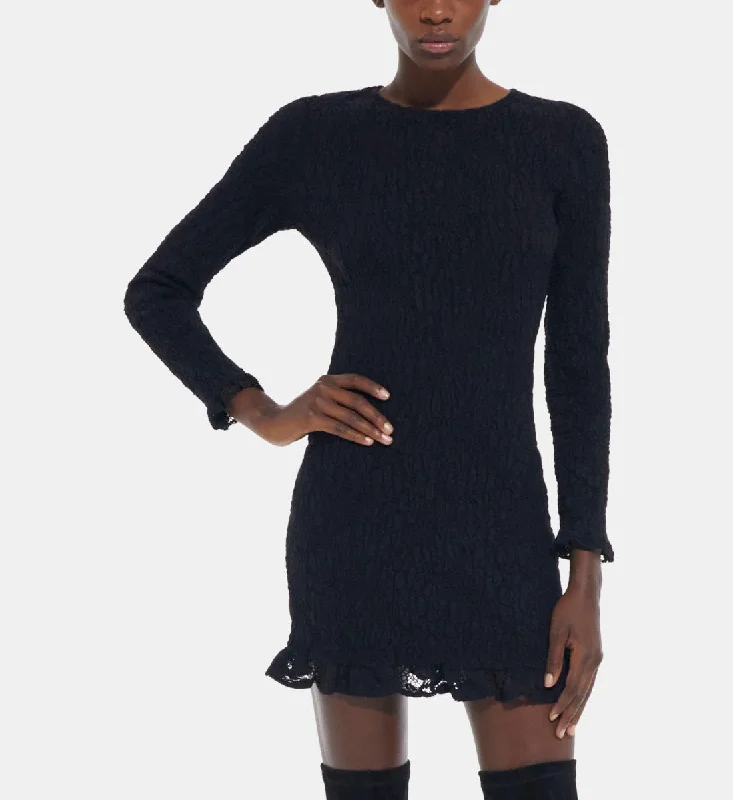 Act Fast Short Lace Dress With Ruffled Cuffs And Hem