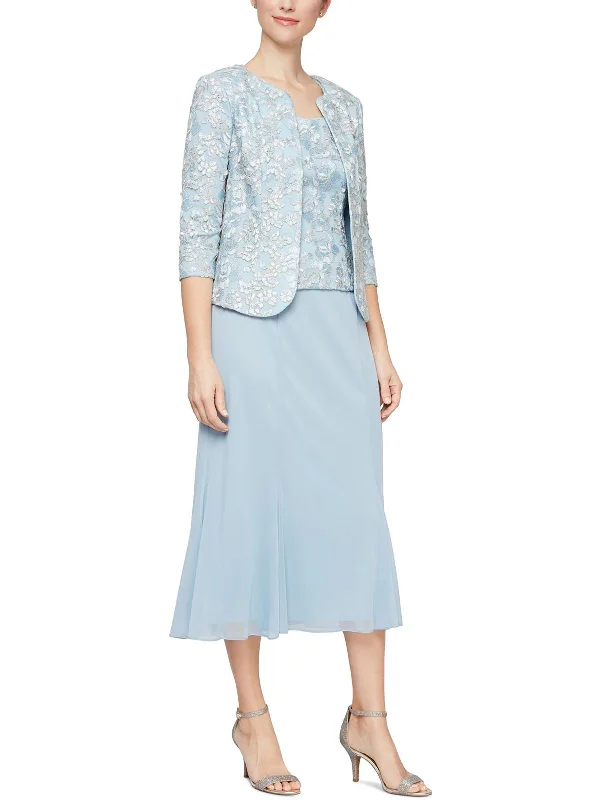Discount Days Womens Mesh Corded Detail Two Piece Dress