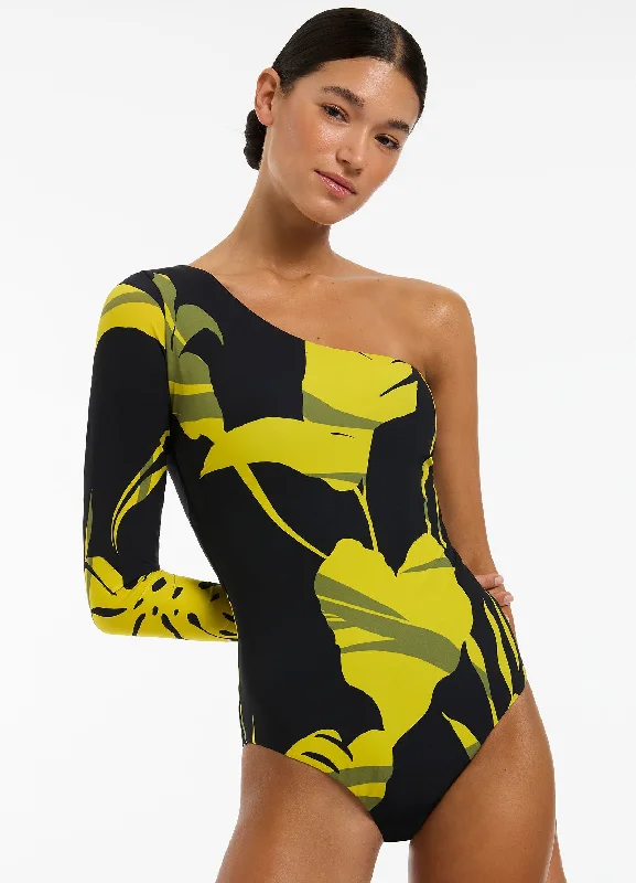 Super Sale Shadow Palm One Sleeve One Piece - Black