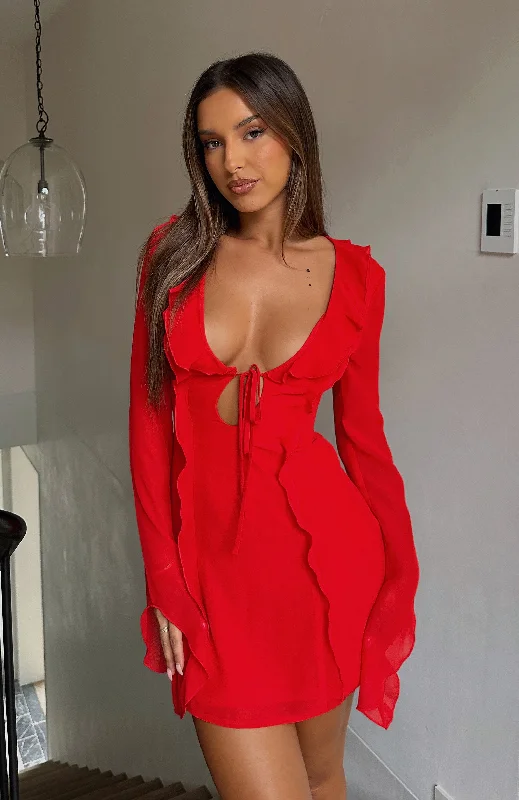 Quick Sale Falling To Pieces Long Sleeve Mini Dress Red