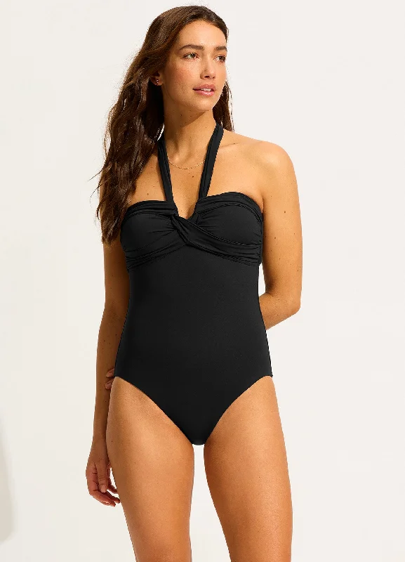 Deal Explosion Seafolly Collective Halter Bandeau One Piece - Black