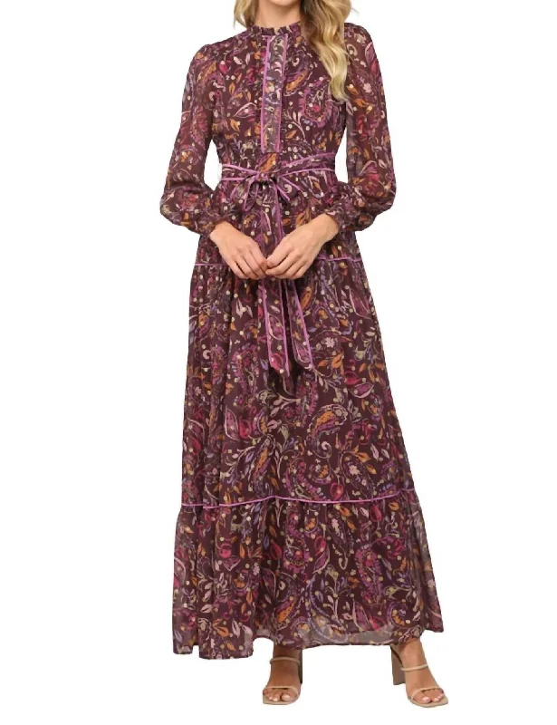 Closeout Lurex Dot Maxi Dress In Plum