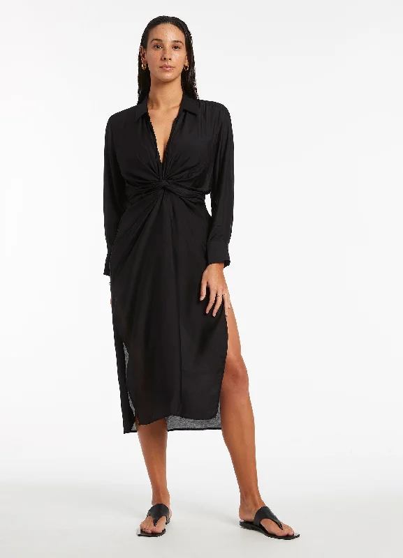 Super Bargain Jetset Wrap Shirt Dress - Black